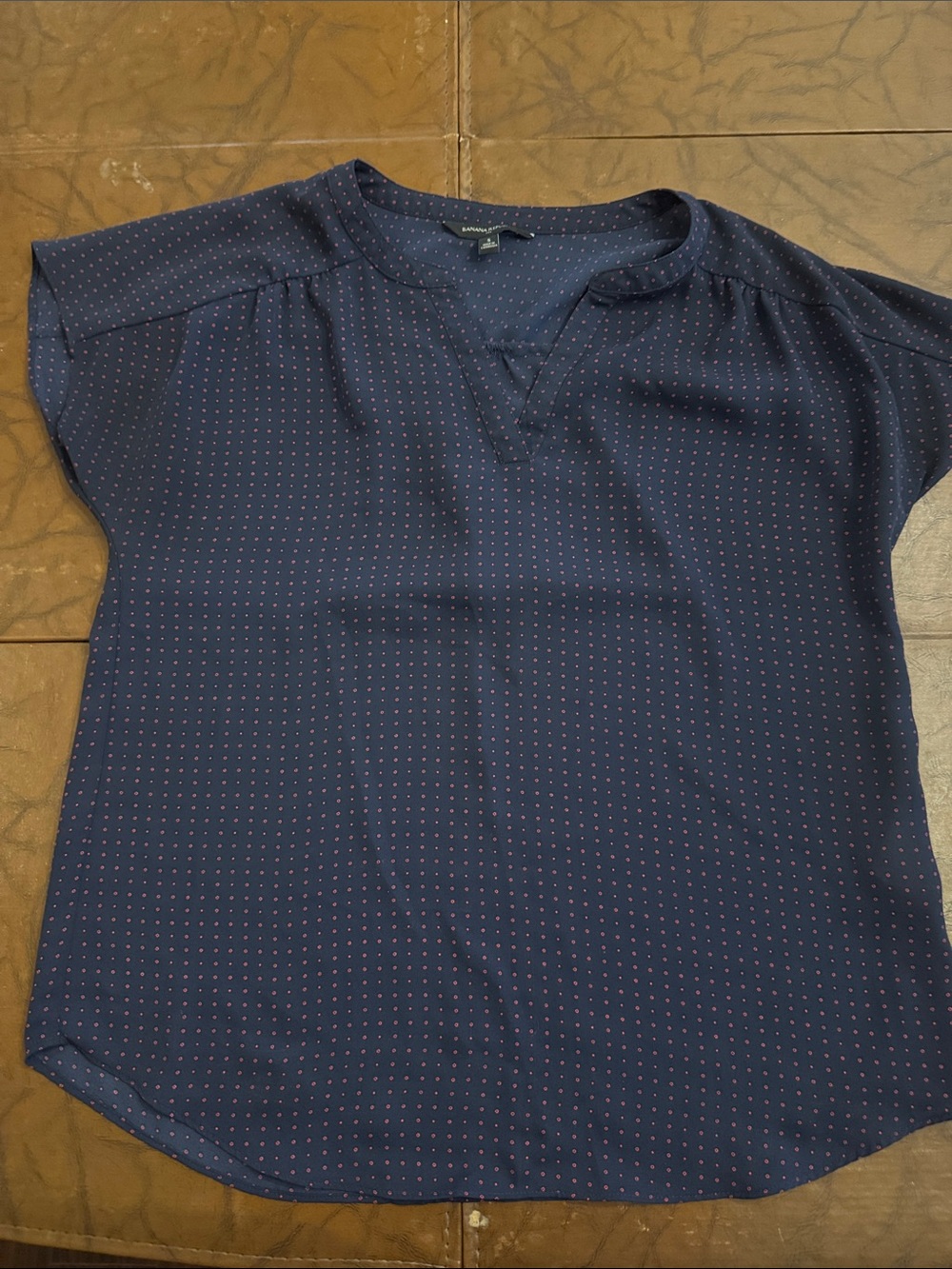 Banana Republic Navy Blue Dot Cap-Sleeve Blouse